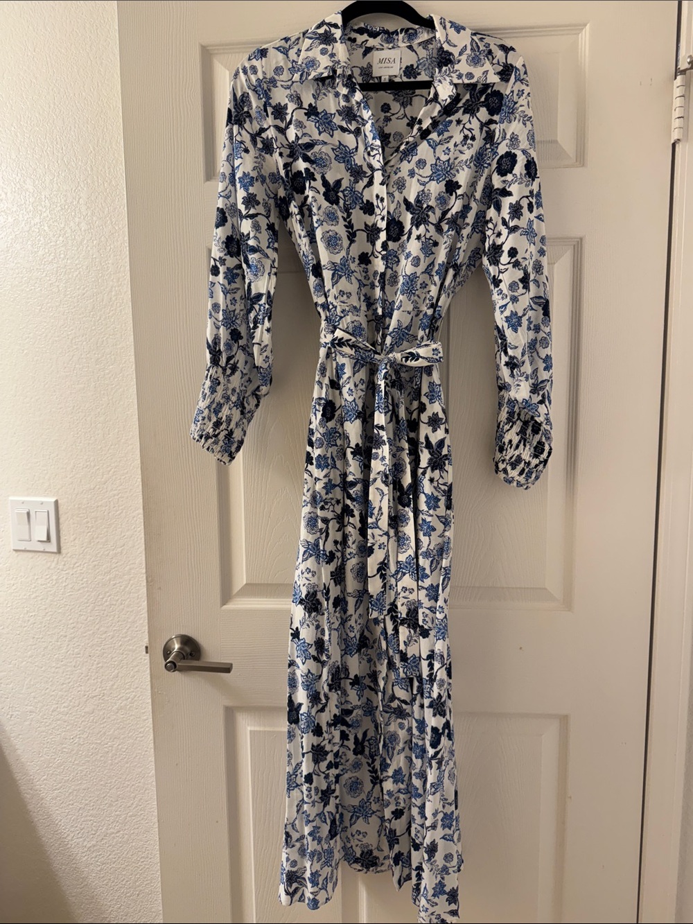 Misa Los Angeles White Maxi Dress with Blue Floral Print